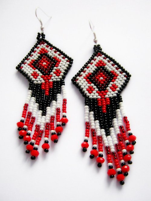 La Bella Luna 烏克蘭紅色幾何吊墜耳環手工飾品女式禮物