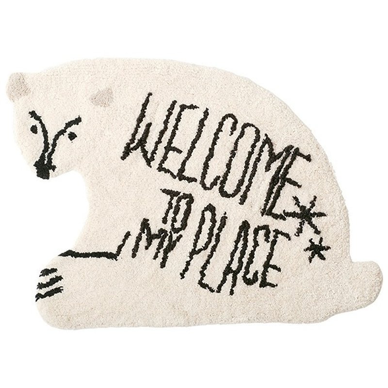 Welcom Bear-Welcome Bear style mat (white) - ผ้าห่ม - ผ้าฝ้าย/ผ้าลินิน ขาว