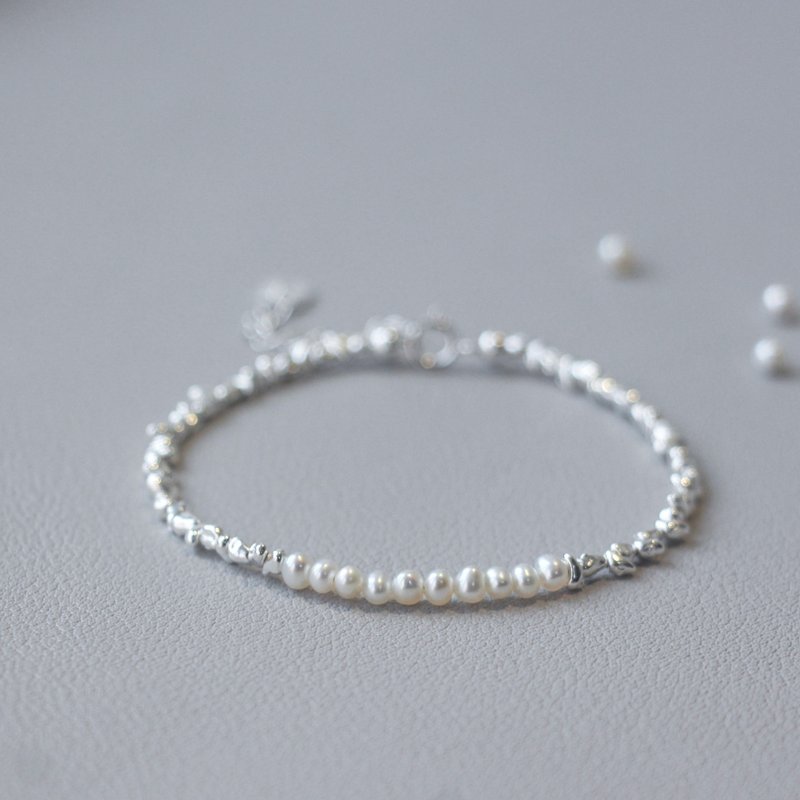 Simple Silver pearl thin bracelet niche design best friend birthday gift - สร้อยข้อมือ - เงินแท้ ขาว