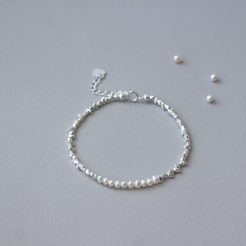 簡約純銀珍珠細手鏈 小眾設計閨蜜女生日禮物 - 手鍊/手環 - 純銀 白色