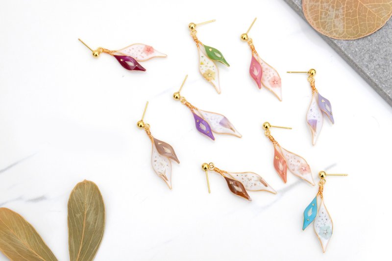 Ear acupuncture/ Clip-On crystal flower-dry flower/fallen leaves earrings-light point jewelry - ต่างหู - เรซิน สีเขียว