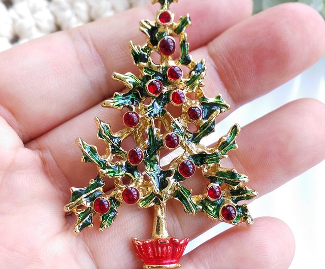 ヴィンテージジュエリー西洋アンティーク装飾品ヒイラギクリスマス