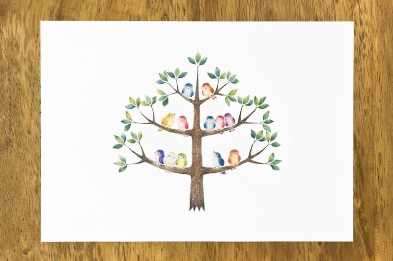 絵のある暮らし。アートプリント "色とりどりの小鳥たちのいる木" AP-208 - ポスター・絵 - 紙 グリーン
