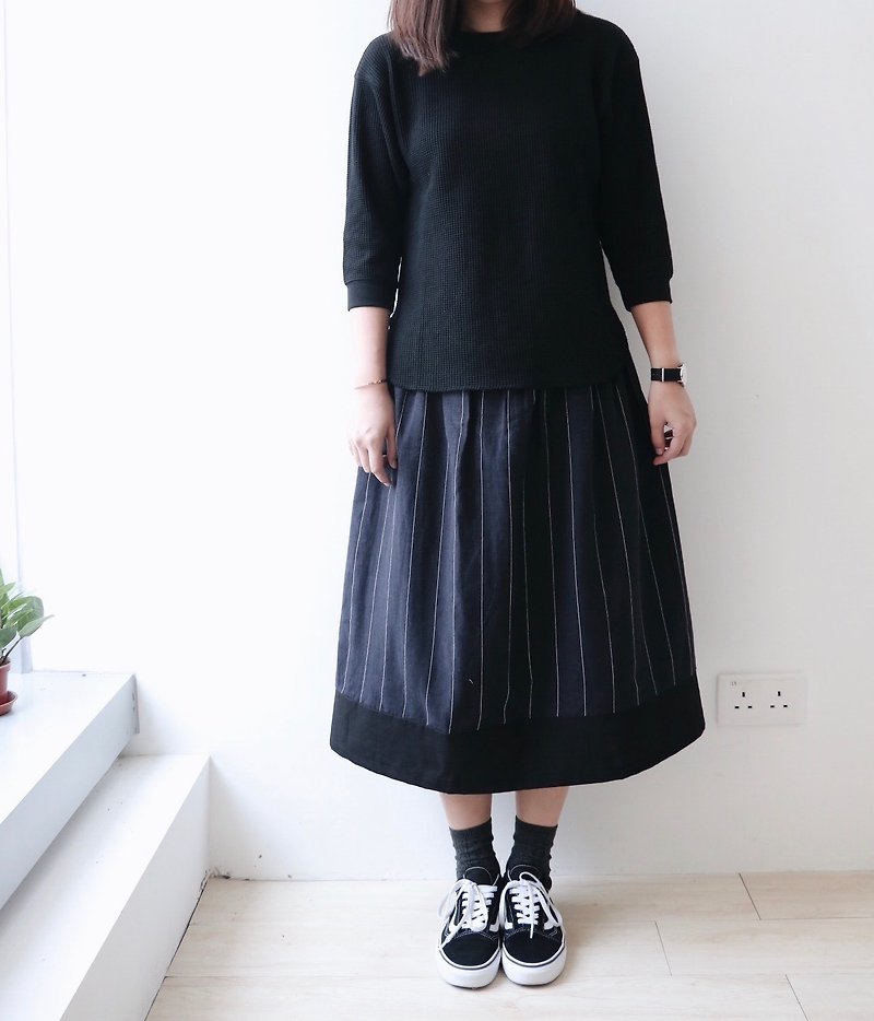 Homemade / striped spell color skirt - กระโปรง - ผ้าฝ้าย/ผ้าลินิน สีน้ำเงิน