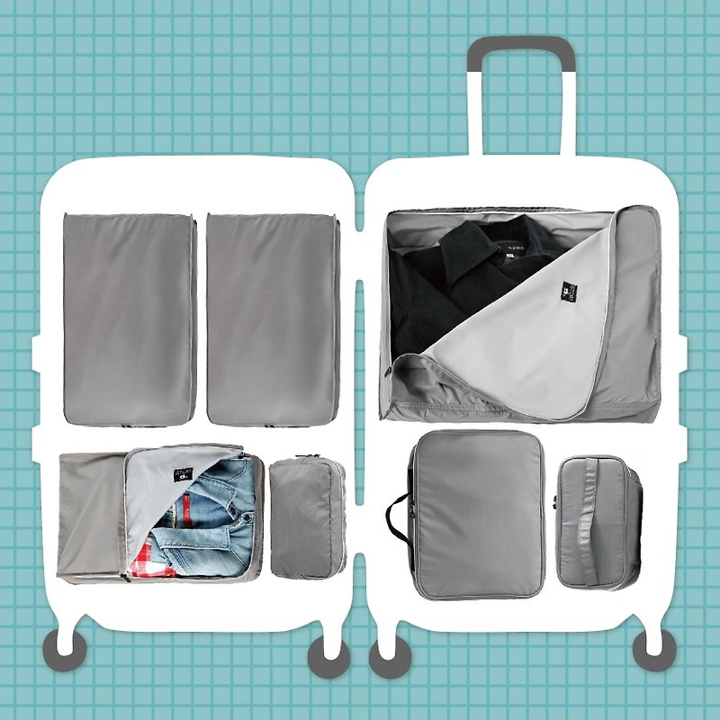 Seven-piece set of value for travel storage. gray - Luggage & Luggage Covers - Polyester Gray