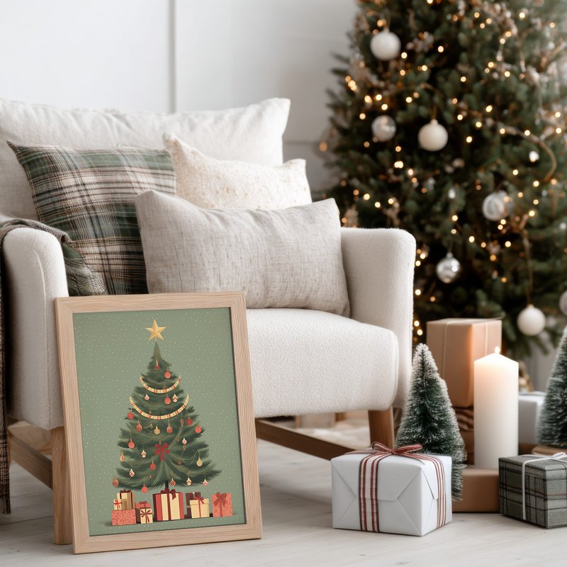Joyful Christmas Style / Classic Holiday Tree Festive Wall Art Poster Unframed Print - Posters - Paper 