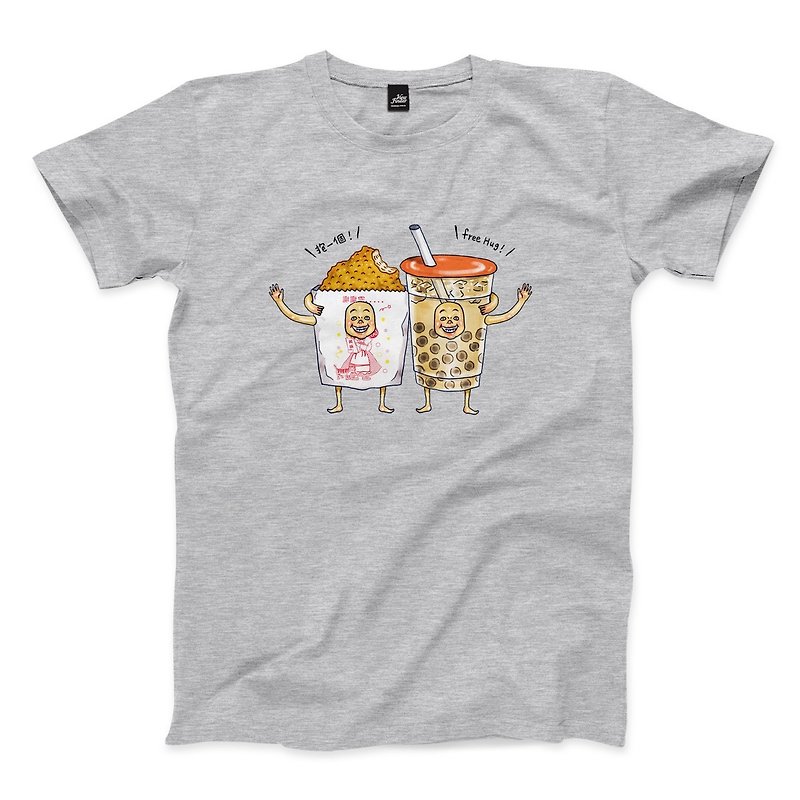 Milk chicken is healing - dark gray Linen- neutral T-shirt - เสื้อยืดผู้ชาย - ผ้าฝ้าย/ผ้าลินิน สีเทา