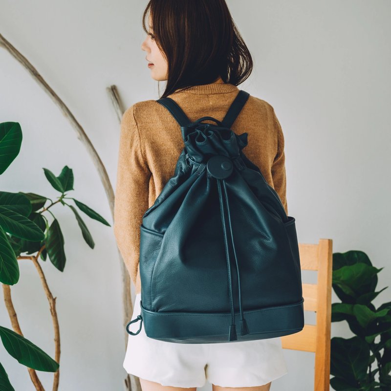 日本進口真皮包--全牛皮行囊包(森林綠) - 後背包/背包/書包 - 真皮 綠色