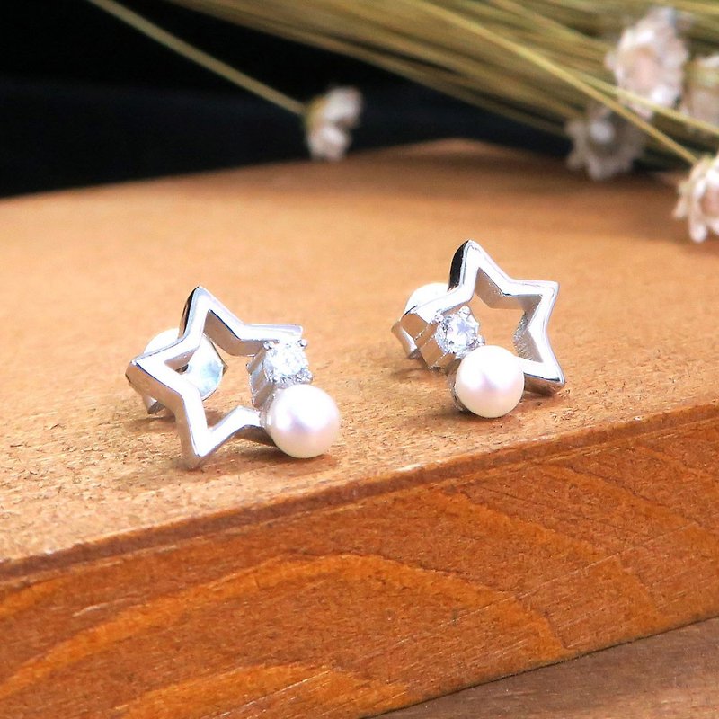 Star Pearl Sterling Silver Earrings (White K Gold) - Earrings & Clip-ons - Sterling Silver Silver
