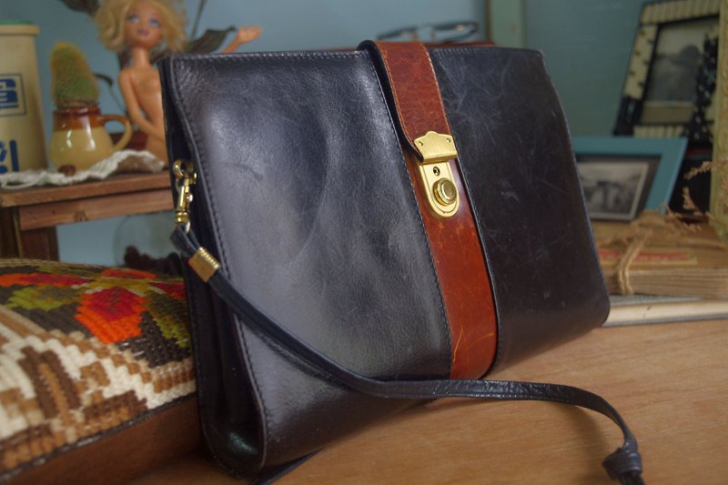 4.5studio- Nordic ancient antique bag - black gold deep dorsal opening the envelope package - Messenger Bags & Sling Bags - Genuine Leather Black