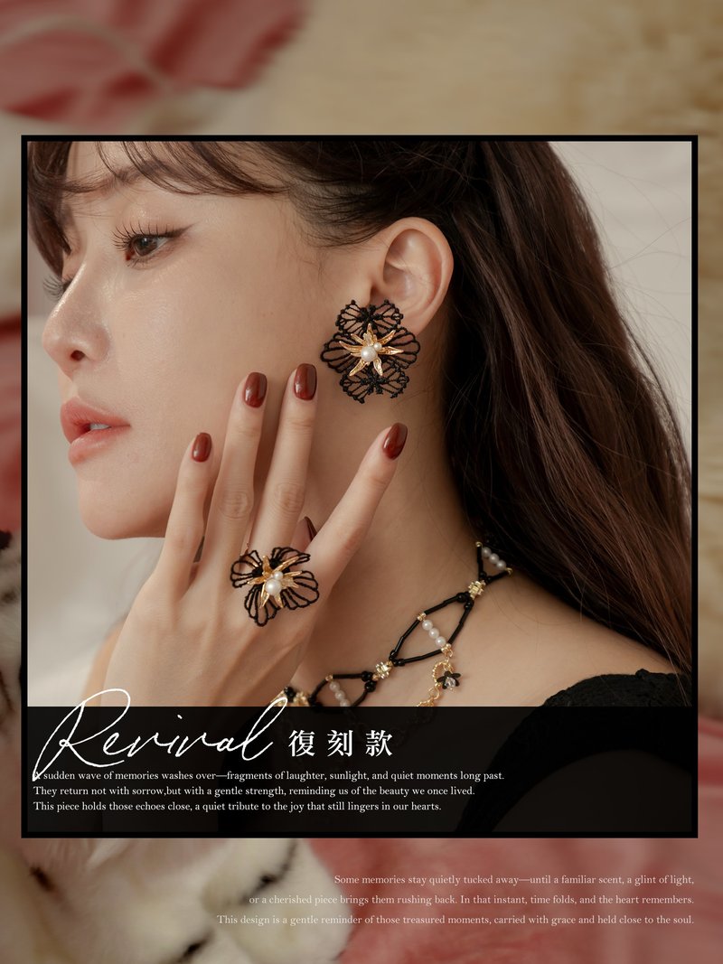 Atlantis. MUCHAT Handmade 14KGP Lace Beaded Flower Sterling Silver Post Earrings - Earrings & Clip-ons - Other Metals Black