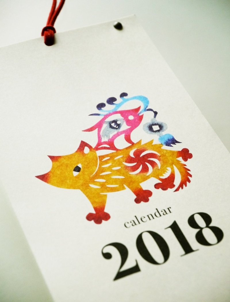 2018年戌年カレンダー - 年曆/桌曆 - 紙 紅色