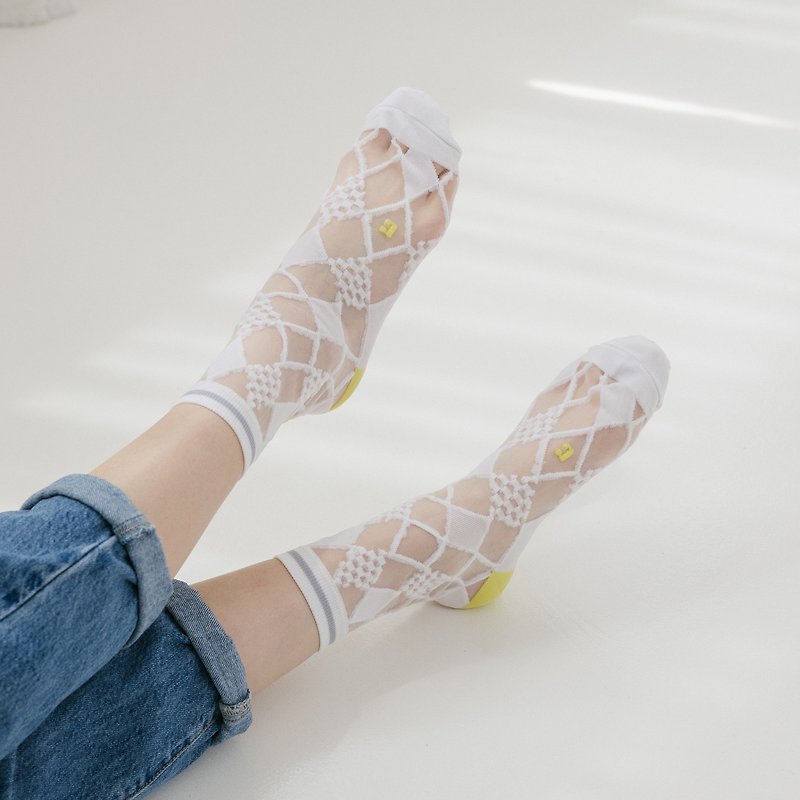 Ten Books/White (M)-MIT Design Transparent Tube Socks - ถุงเท้า - ผ้าฝ้าย/ผ้าลินิน ขาว