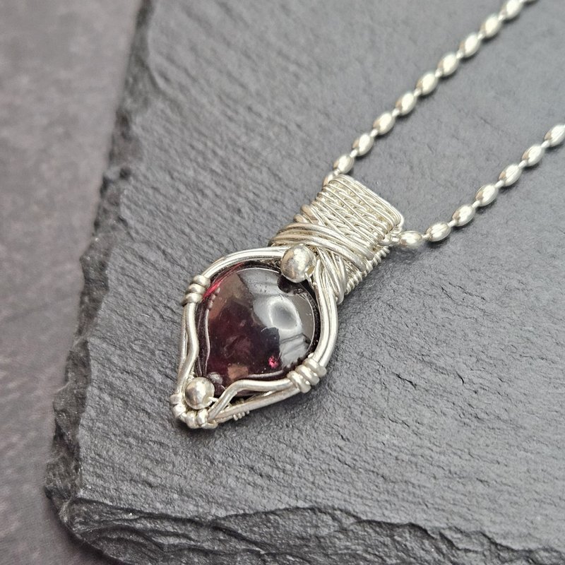 Garnet Wire Wrapped Pendant , Silver - สร้อยคอ - เงินแท้ สีแดง