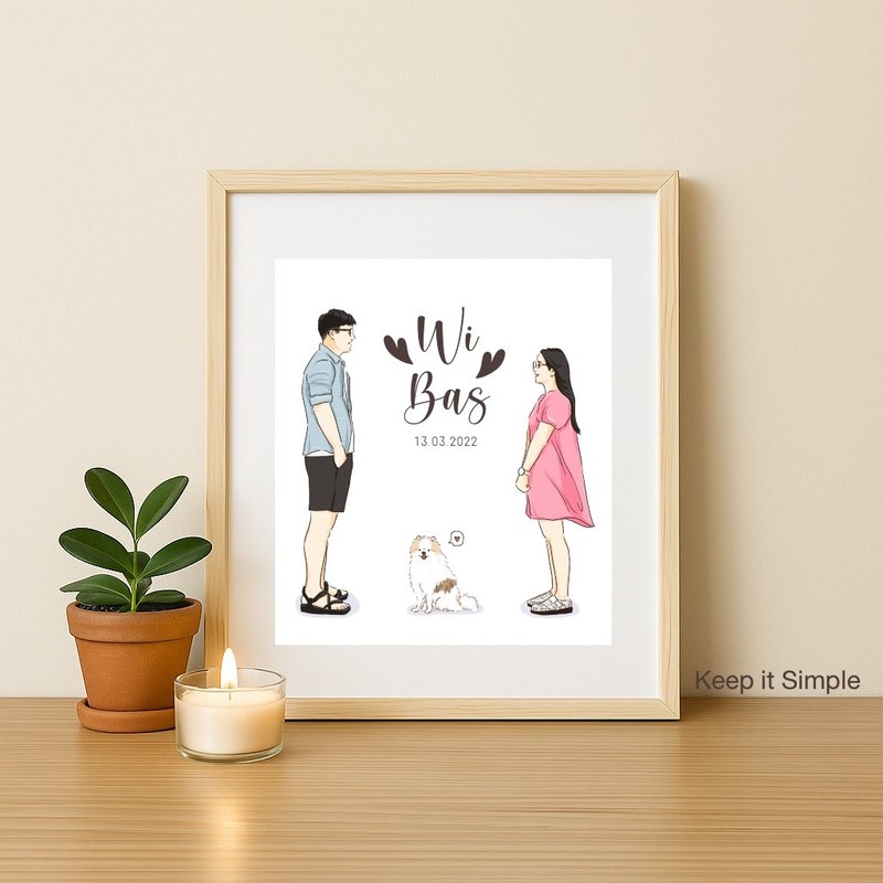 Couple and Pet Illustration - 電子似顏繪/繪畫/插畫 - 其他材質 