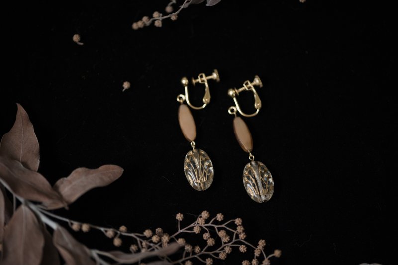 Vintage│Vintage Series-Golden Engraving - Earrings & Clip-ons - Other Materials Gold