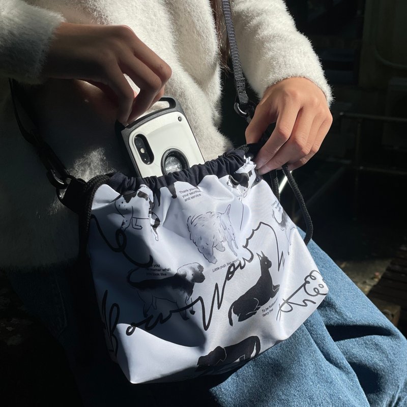 散步斜背束口包 3.0 | 兩款布花 - 索繩袋/束口袋 - 棉．麻 