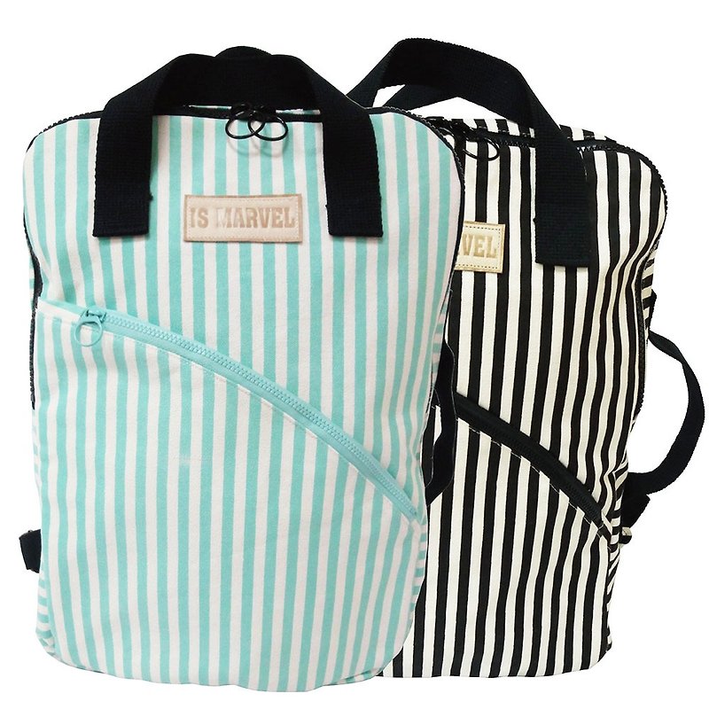 【Is Marvel】Navy wind stripes backpack - Backpacks - Cotton & Hemp White