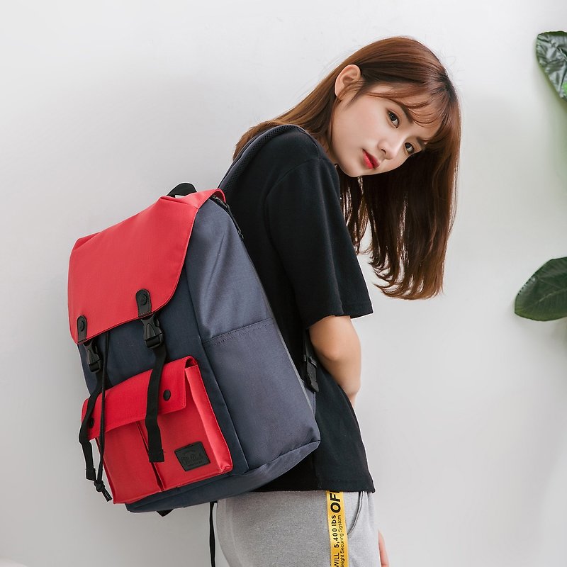Lightweight Backpack Waterproof Travel Bag School Bag Little Predator-Dark Blue and Red - กระเป๋าเป้สะพายหลัง - วัสดุกันนำ้ สีน้ำเงิน