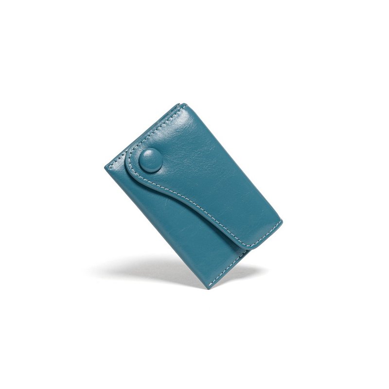 DOT Saddle Slim mini Card Wallets dusty blue - กระเป๋าสตางค์ - หนังแท้ สีน้ำเงิน