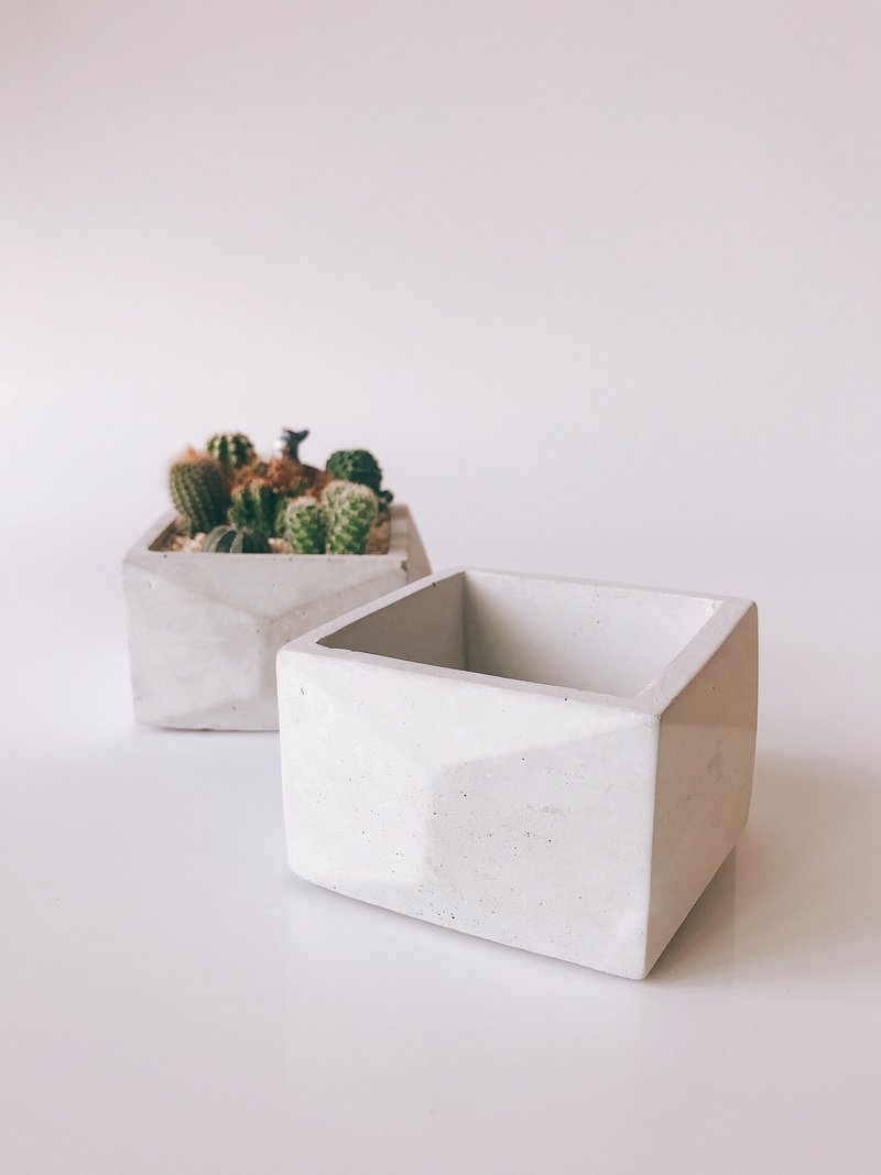 Block- Cement Succulent Pot, Cactus Empty Pot - ตกแต่งต้นไม้ - ปูน สีเทา