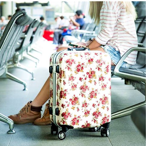 MHSHOP生活居家 繽紛玫瑰紅系-手工印紋時尚鋁框20吋行李箱/旅行箱