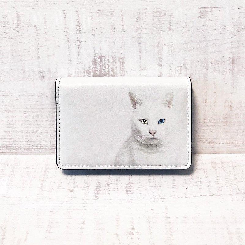 Card Case White Cat Odd Eye / Business Card Holder / Office Worker / Cat / - ที่เก็บนามบัตร - หนังเทียม ขาว