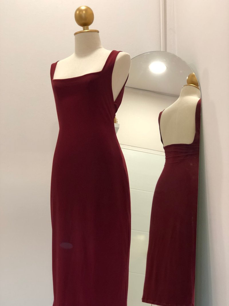 Calla midi dress (Burgundy) - 洋裝/連身裙 - 聚酯纖維 紅色