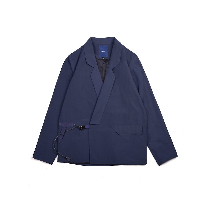 oqLiq - AdHeRe - blazer adjusting rope buckle crop garment (dark blue) - Men's Coats & Jackets - Other Materials Blue