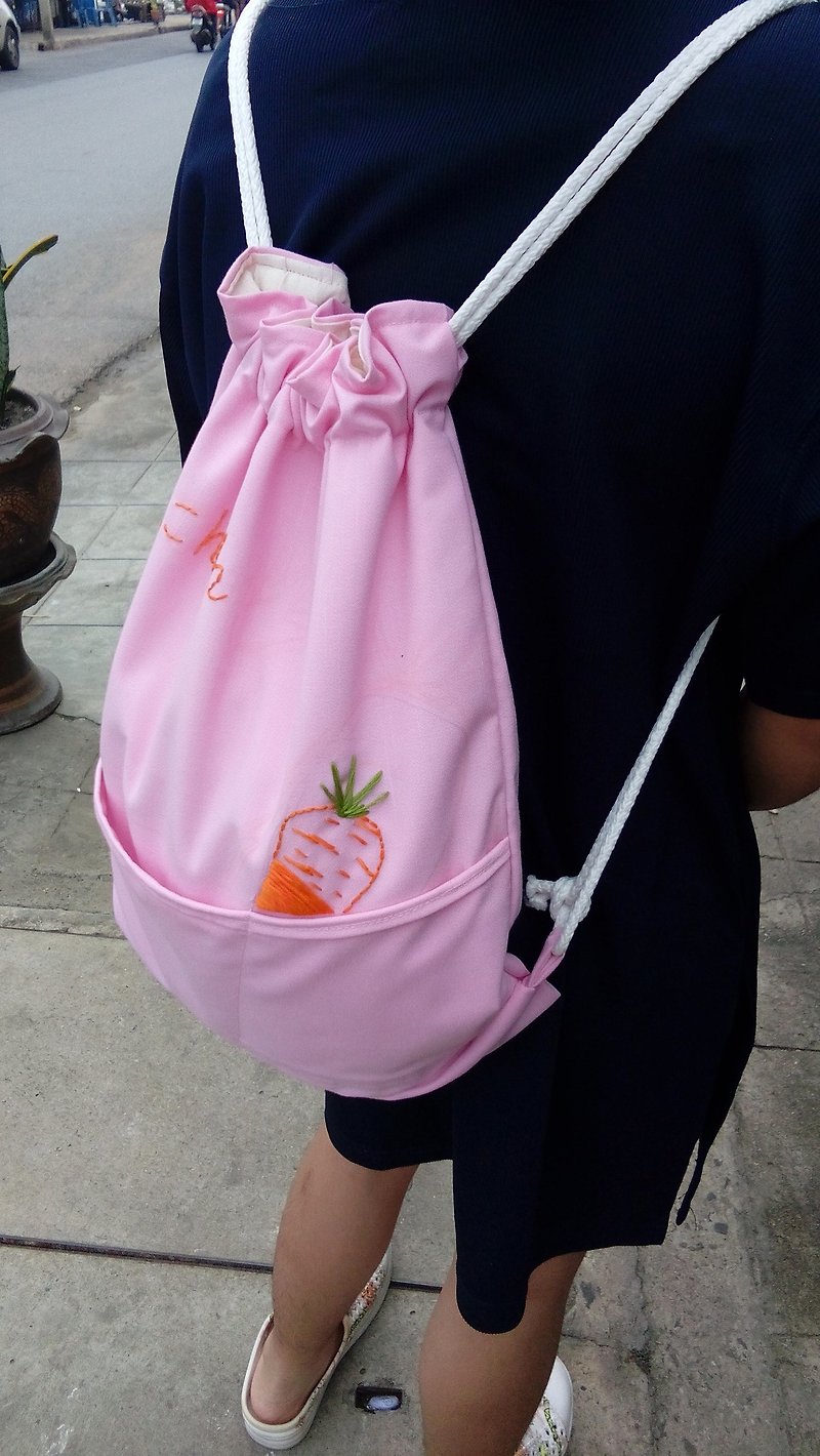  ๏Carrot drawstring backpack๏ - กระเป๋าหูรูด - ผ้าฝ้าย/ผ้าลินิน 
