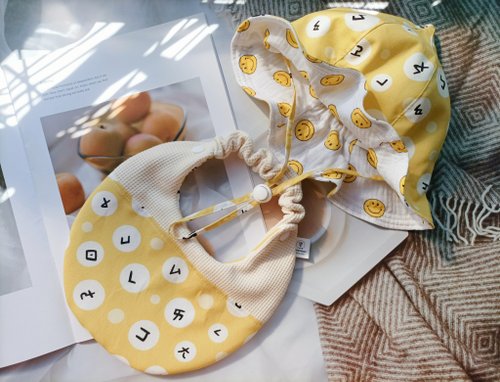 津Handmade 津Handmade 彌月禮盒2件組/栗子遮陽帽/圍兜兜/注音符號印花
