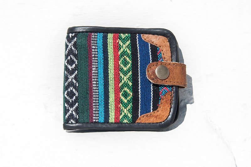 手織りのステッチレザーショートクリップショートウォレット小銭入れ織りショートクリップ-エスニックスタイルモロッコの星 - 財布 - 革 多色