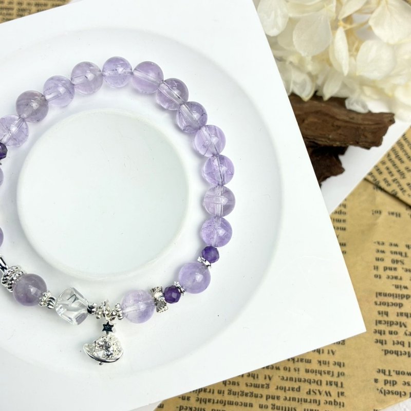 オリジナルデザイン 紫霧星語 天然石ブレスレット | アメジスト ホワイトクォーツ - ブレスレット - クリスタル パープル