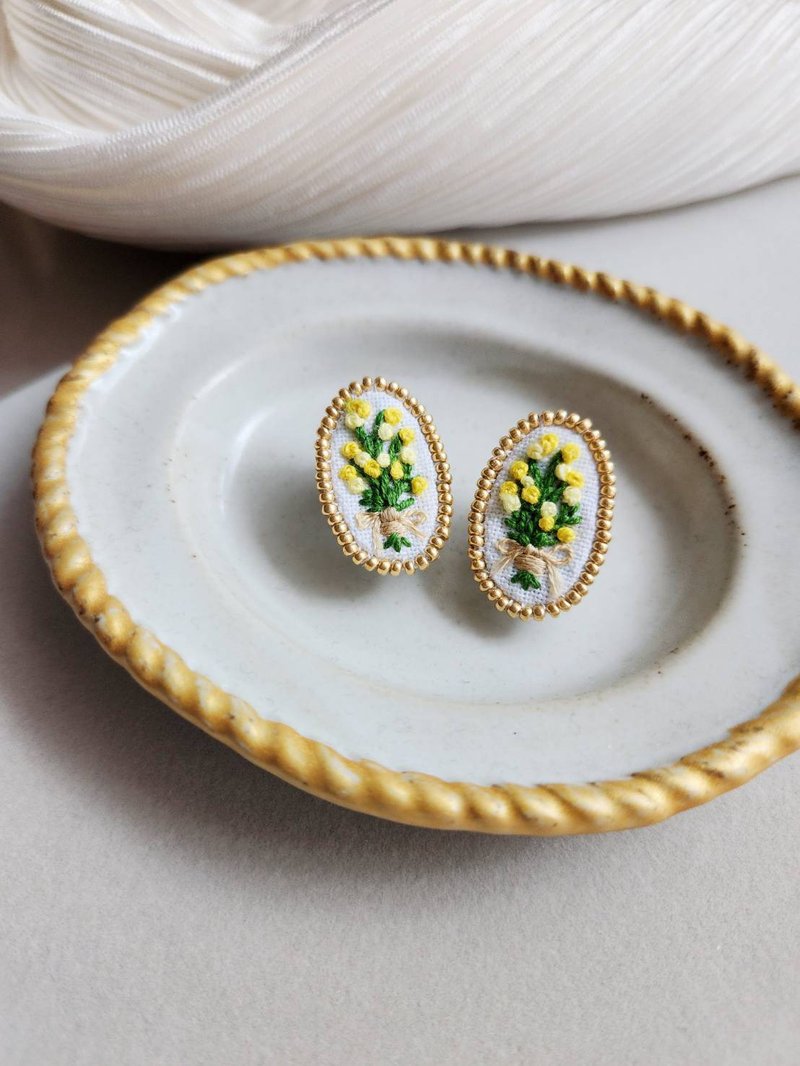 Shaoguang - Acacia Bouquet Embroidered Earrings - Earrings & Clip-ons - Thread 