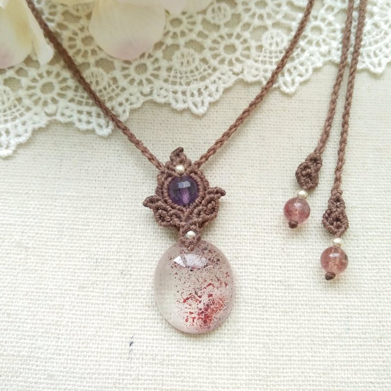 作品展示。花火。草莓晶X南美巴西蠟線項鍊 - 項鍊 - 水晶 紅色