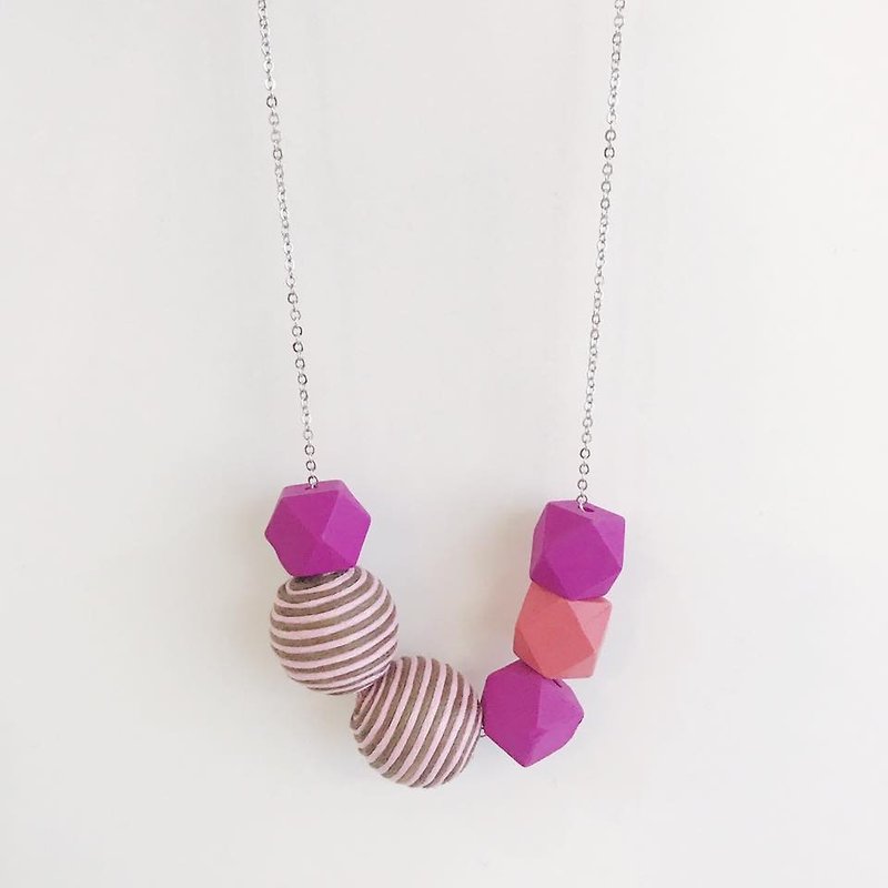 Purple Pink Wooden Ball Necklace Birthday Gift Bridesmaid Gift - Chokers - Wood Purple