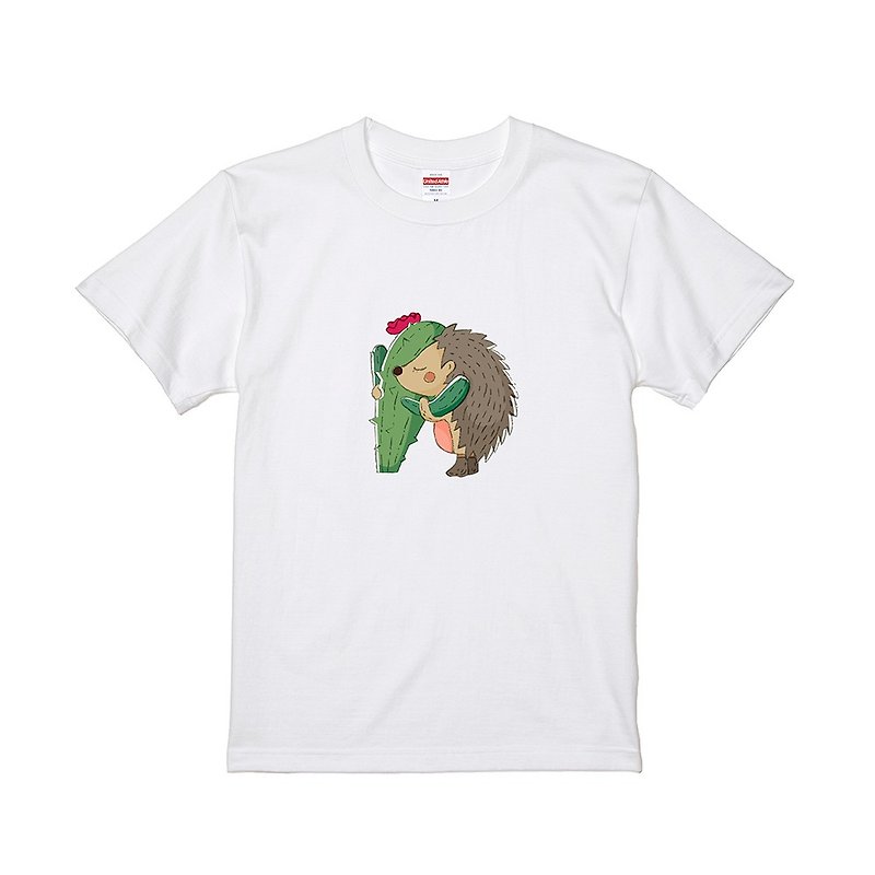 Perfect Together T-shirt - Cactus & hedgehog - เสื้อฮู้ด - ผ้าฝ้าย/ผ้าลินิน ขาว
