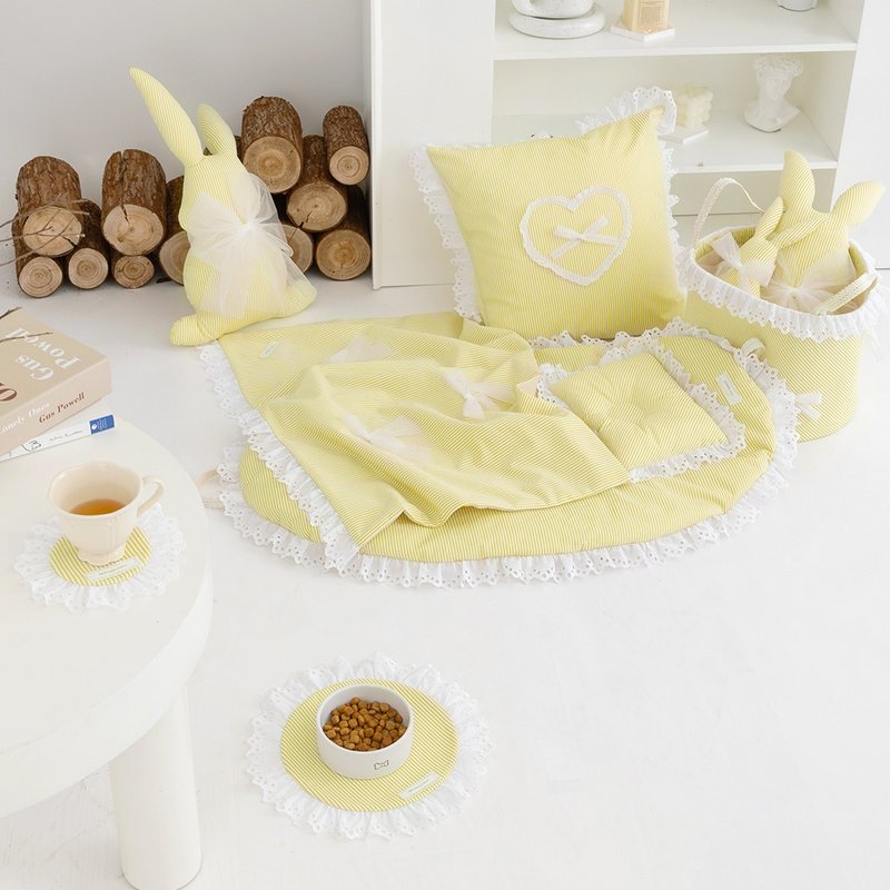 Yellow strip pet furniture peripheral pillows coasters placemats baskets sleeping pads pillows sleeping blankets dolls - อื่นๆ - ผ้าฝ้าย/ผ้าลินิน 