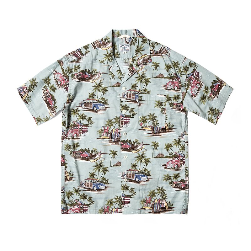 ISLAND SCOUTS 全棉復古夏威夷襯衫 - 夏威夷島印花 - 男襯衫/休閒襯衫 - 棉．麻 藍色