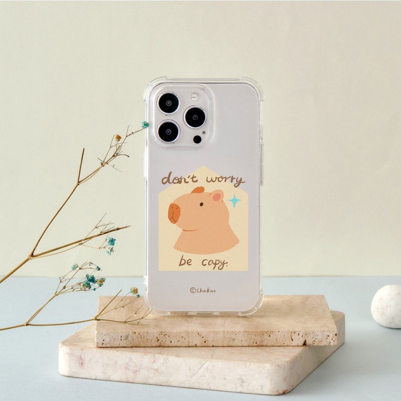 Chagao Illustration Dont worry be capy full airbag anti-fall iPhone phone case - เคส/ซองมือถือ - พลาสติก สีใส