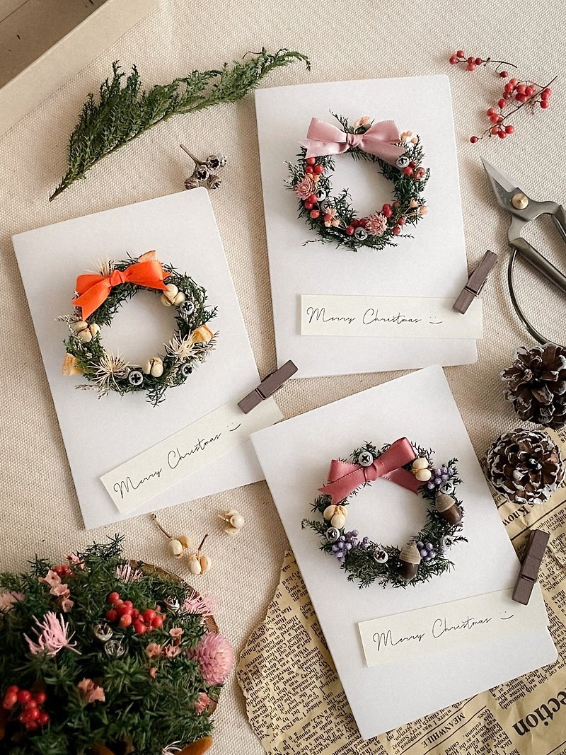 Christmas wreath card x Dried cedar flower DIY card - จัดดอกไม้/ต้นไม้ - พืช/ดอกไม้ 