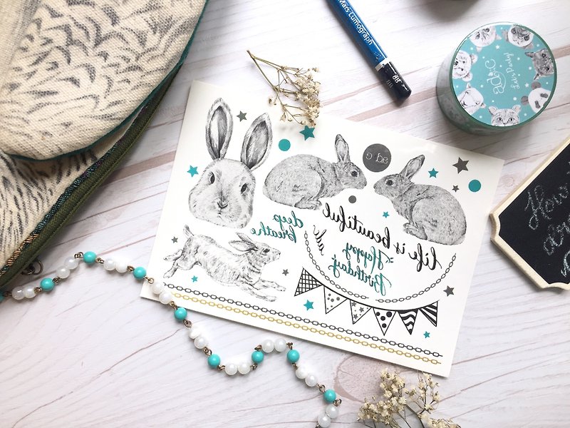 adc｜party animals｜calligraphy｜tattoo sticker（birthday rabbit） - สติ๊กเกอร์แทททู - กระดาษ ขาว