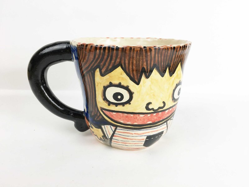 Nice Little Clay handmade mug girl with hyena 0103-17 - Mugs - Pottery Blue