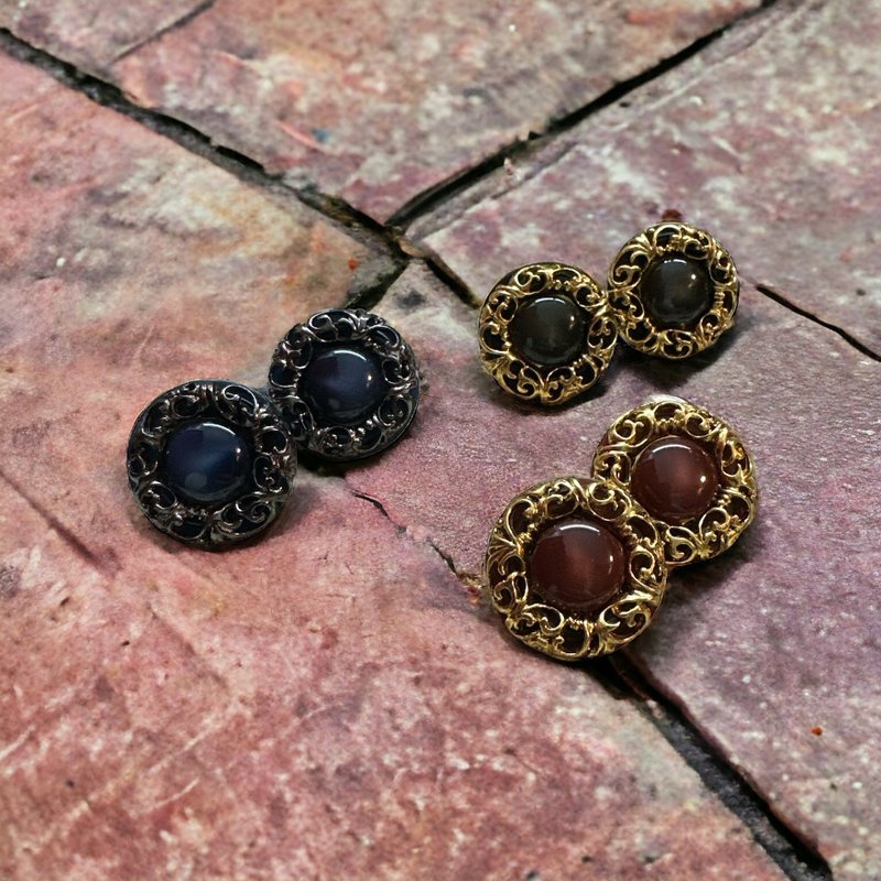 【Corona of the Sun】Retro Simple Hollow/Vintage Jewelry/Unique Low-Key Earrings - Earrings & Clip-ons - Copper & Brass Black