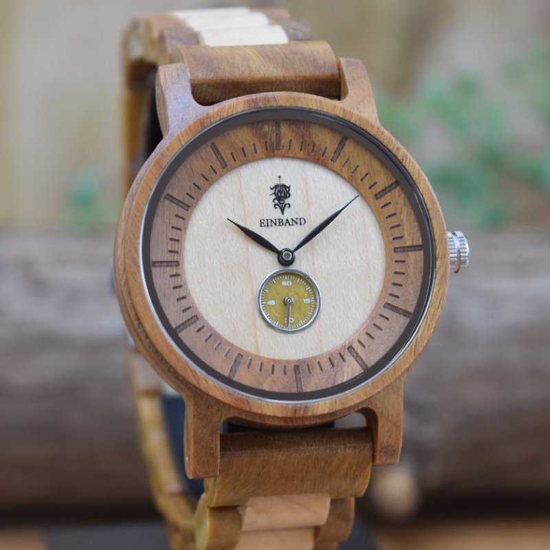 EINBAND Mond GreenSandalwood & Maple 38mm Wooden Watch - 對錶/情侶錶 - 木頭 卡其色