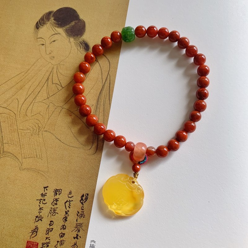 Smell the scent. Natural vasi material south red jasper pattern old-style Wax wishful lock bracelet gift temperament - Bracelets - Semi-Precious Stones Red