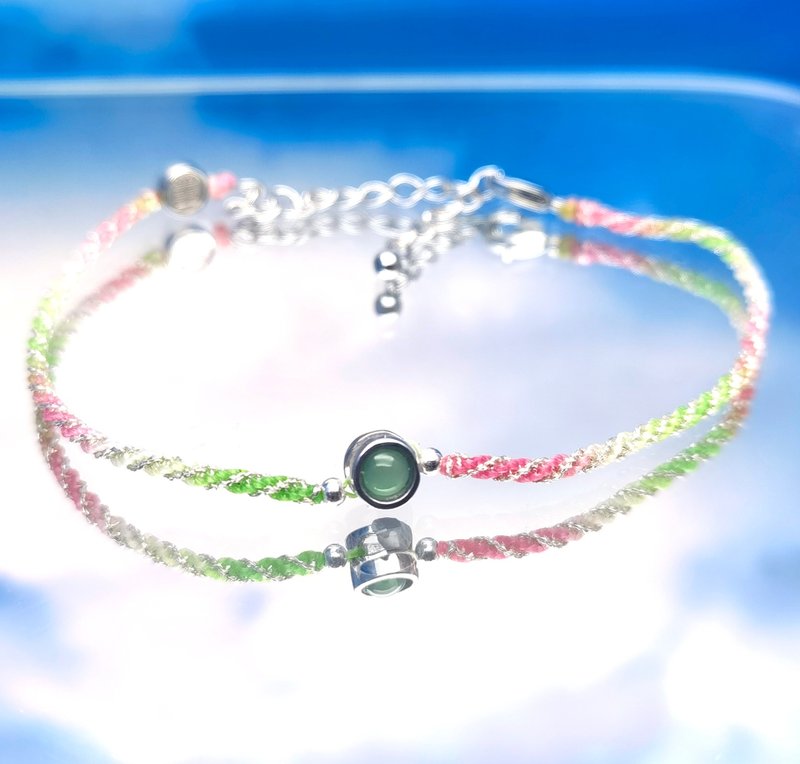 Macrame Collection - Icy cabochon jadeite hand-braided bracelet (green jadeite) - สร้อยข้อมือ - หยก 