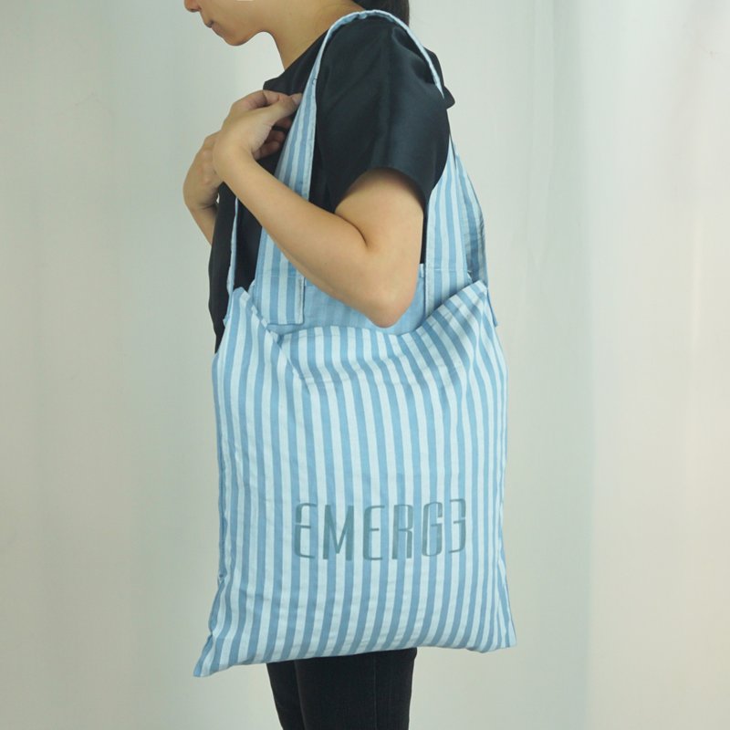 Emerge Signature Cotton Two Tone Blue Tote - 側背包/斜背包 - 棉．麻 藍色