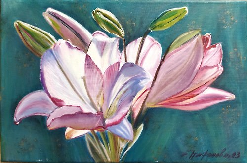 paintingsKateArt Original oil painting on canvas of Lilies, 40*60 cm