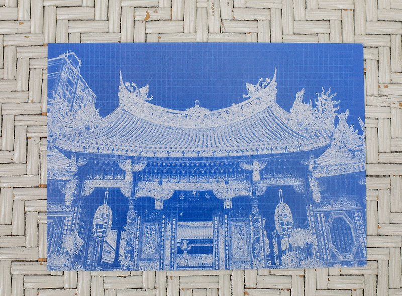 藍晒台灣建築系列 - 龍山寺 - 卡片/明信片 - 紙 